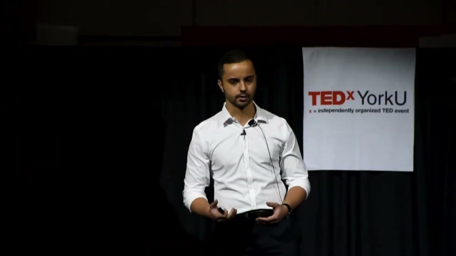 Avi Grondin speaking at TEDxYorkU